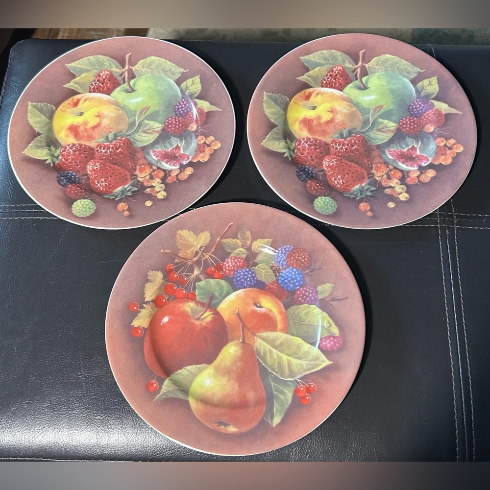 3- Porcelaine de Limoges France Home "FRUIT" Ceramic dessert Plates 7.5”